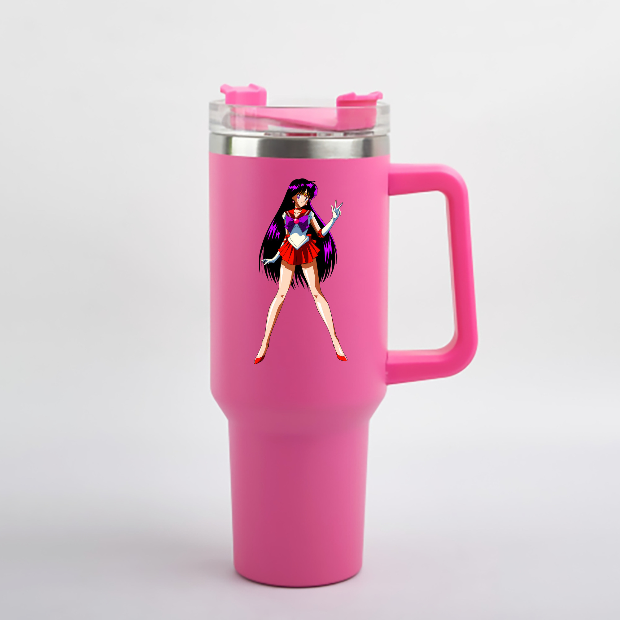 （画像用） 美少女戦士セーラームーン 火野レイ ひの レイ Sailor Moon Hino Rei （セーラーマーズ,Sailor Mars） 1200mL車用タンブラー - クリスタルステッカー（プラスチックストロー付き）